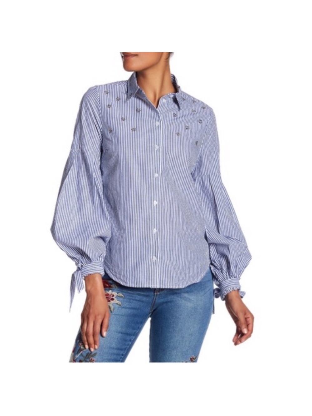 Nanette Lepore Striped Puff Sleeve Button-Down Shirt